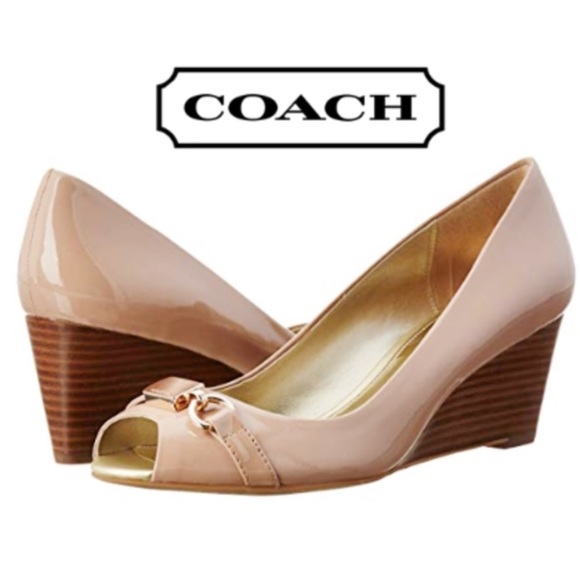 COACH Temple Patent Open Toe Wedges 8 - Picture 1 of 6
